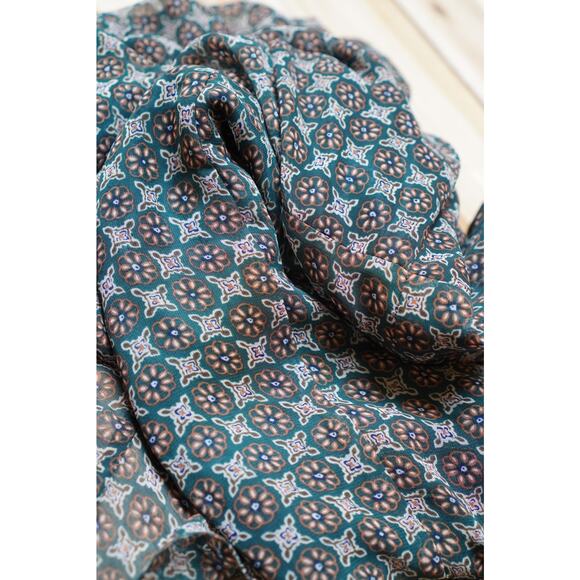 Pinkyotto Fit and Flare Chiffon Peasant Geometric Pattern Print Dress Green XS - Picture 10 of 11